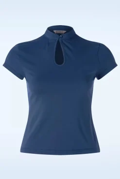 New Mandarin Collar Top In Marineblauw Vrouwen Tops