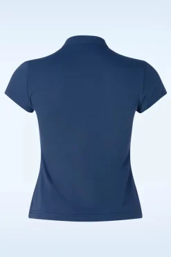 New Mandarin Collar Top In Marineblauw Vrouwen Tops
