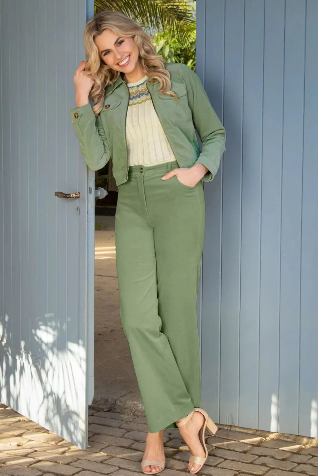 Hot Marcie Babyrib Broek In Basilicumgroen Vrouwen Broeken