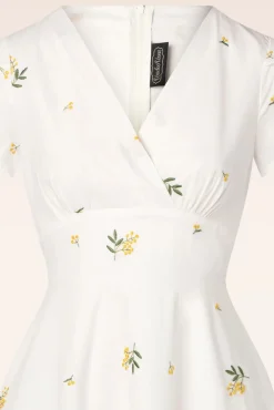 Hot Met Bloemen Geborduurde Swingjurk In Wit Vrouwen Plus Size Jurken