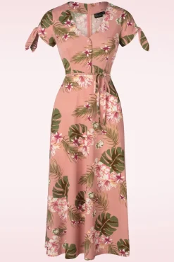Midi-Jurk Met Tropische Bloemen In Roze Vrouwen Maxi Jurken