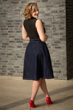 Clearance Mona Lee Swing Rok In Donkerdenim Vrouwen Rokken