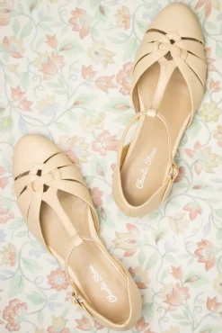Discount Montpellier Flats Met T-Strapjes In Creme Vrouwen Ballerina's