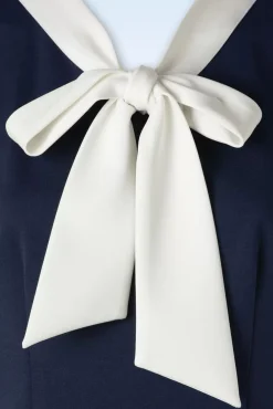 Online Nautical Sleeveless Bow Jurk In Marineblauw Vrouwen Plus Size Jurken