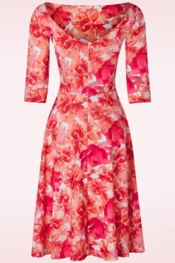 Hot Nina Flower Swing Jurk In Rood Vrouwen Plus Size Jurken