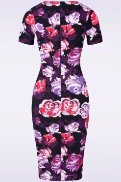 Online Noa Floral Pencil Jurk In Paars En Rood Vrouwen Strakke Jurken