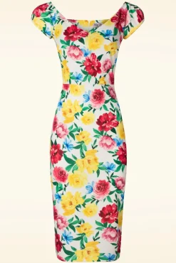 Best Nori Floral Pencil Jurk In Wit Vrouwen Plus Size Jurken