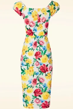 Best Nori Floral Pencil Jurk In Wit Vrouwen Plus Size Jurken