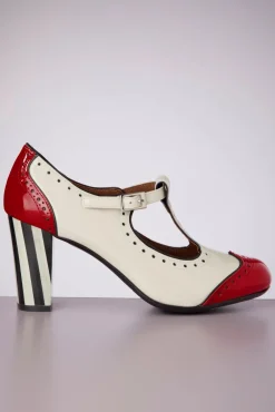 Sale Ojo T-Strap Pumps In Creme En Rood Vrouwen Pumps