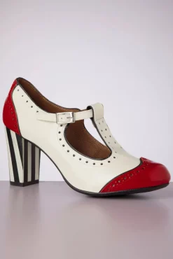 Sale Ojo T-Strap Pumps In Creme En Rood Vrouwen Pumps