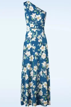 Olga Flowers One Shoulder Maxi Jurk In Blauw Vrouwen Plus Size Jurken
