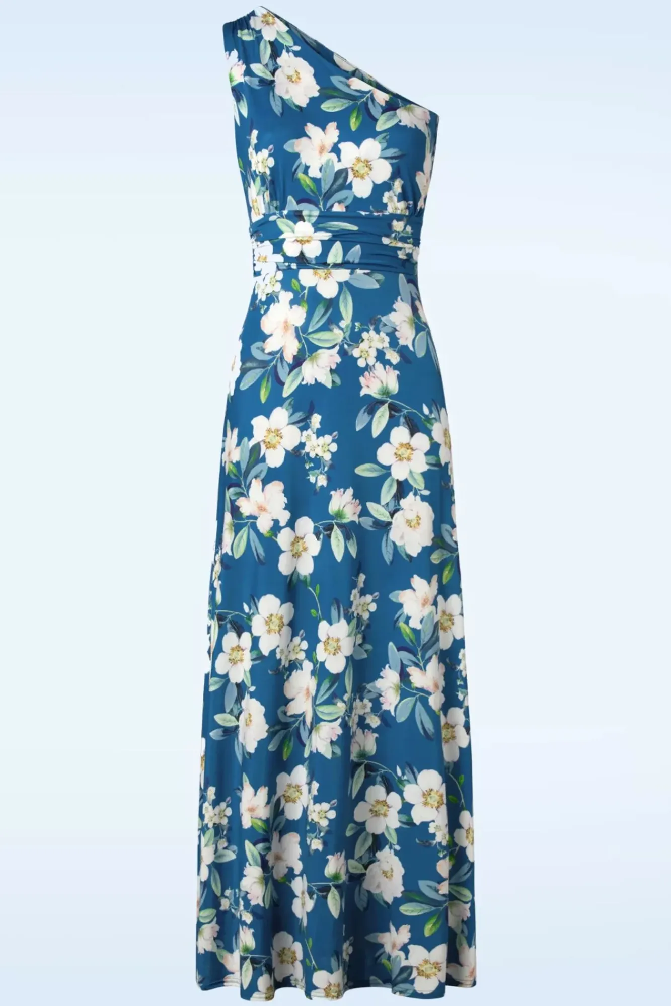 Olga Flowers One Shoulder Maxi Jurk In Blauw Vrouwen Plus Size Jurken