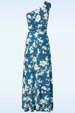Olga Flowers One Shoulder Maxi Jurk In Blauw Vrouwen Plus Size Jurken