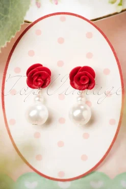 Hot Oorbellen Met Roos En Parel In Ivoor Vrouwen Sieraden