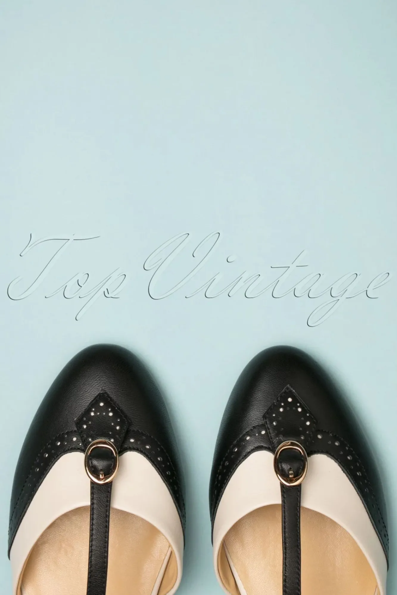 Sale Parisienne T-Strap Flats In Zwart En Creme Vrouwen Ballerina's