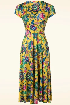 Hot Petty Floral Swing Jurk In Geel Vrouwen Plus Size Jurken