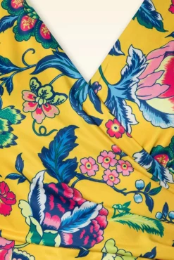 Hot Petty Floral Swing Jurk In Geel Vrouwen Plus Size Jurken