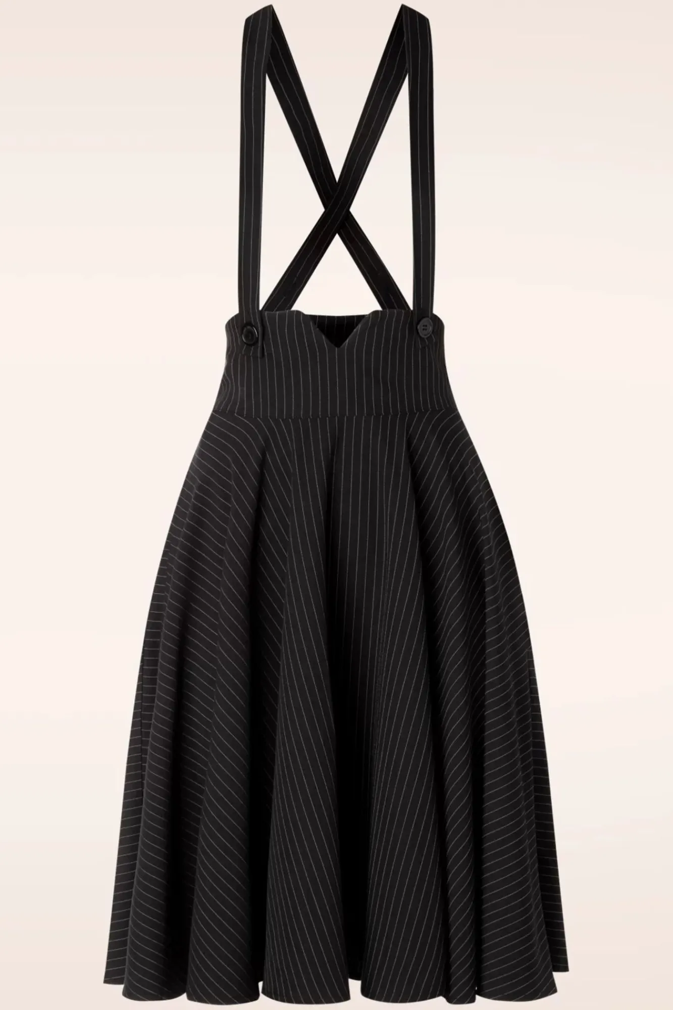 Clearance Pinstripe Suspender Swing Rok In Zwart Vrouwen Rokken