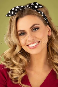 Clearance Pin-Up Haarsjaal Zwart Polkadot Vrouwen Haaraccessoires
