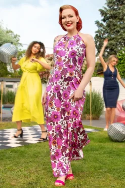 Clearance Polly Maxi Jurk In Wit En Roze Vrouwen Plus Size Jurken