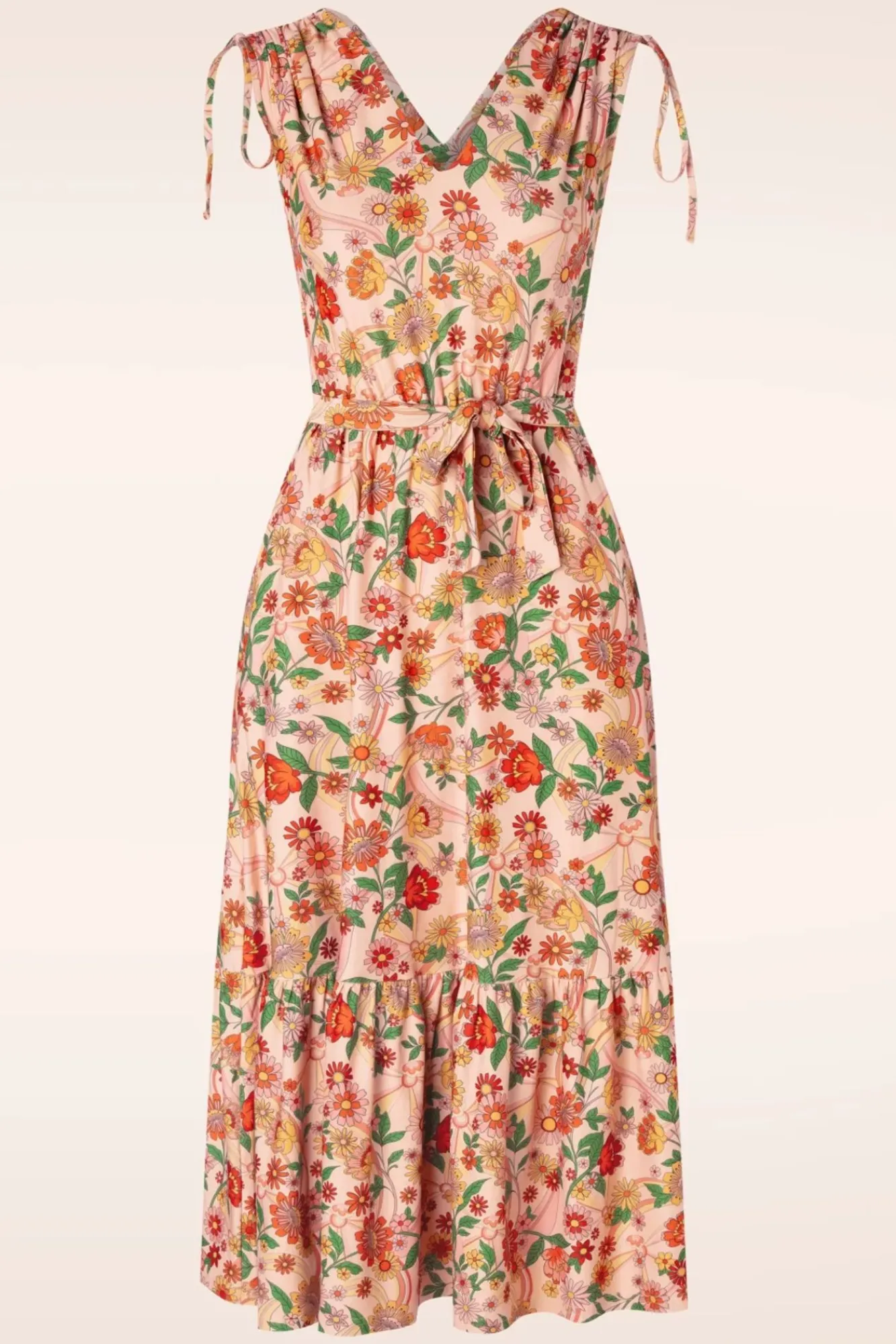 Sale Rainbow Floral Flare Jurk In Licht Roze Vrouwen Plus Size Jurken