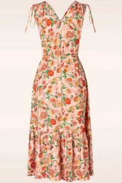 Sale Rainbow Floral Flare Jurk In Licht Roze Vrouwen Plus Size Jurken