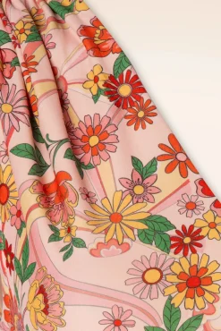 Sale Rainbow Floral Flare Jurk In Licht Roze Vrouwen Plus Size Jurken