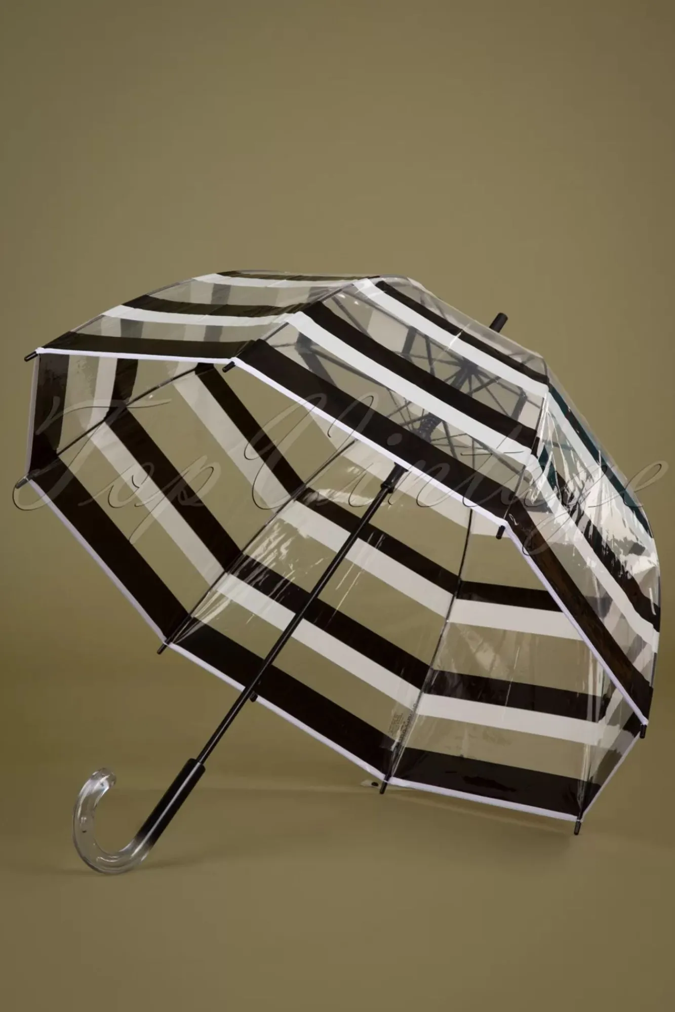 Rayures Transparent Dome Paraplu In Zwart En Wit Vrouwen Paraplu's