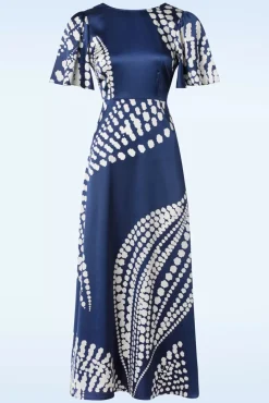 Hot Rene Jurk In Blauw En Creme Vrouwen Maxi Jurken