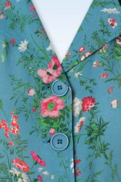 Outlet Revers Fieldbouquet Midi Jurk In Blauw Vrouwen Swing Jurken