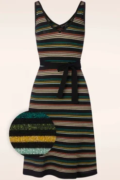 Riera Gestreepte Gebreide Jurk Met Diepe V-Hals In Zwart Vrouwen A Lijn Jurken