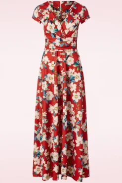 Sale Rinda Bloemen Maxi Jurk In Warm Rood Vrouwen Plus Size Jurken
