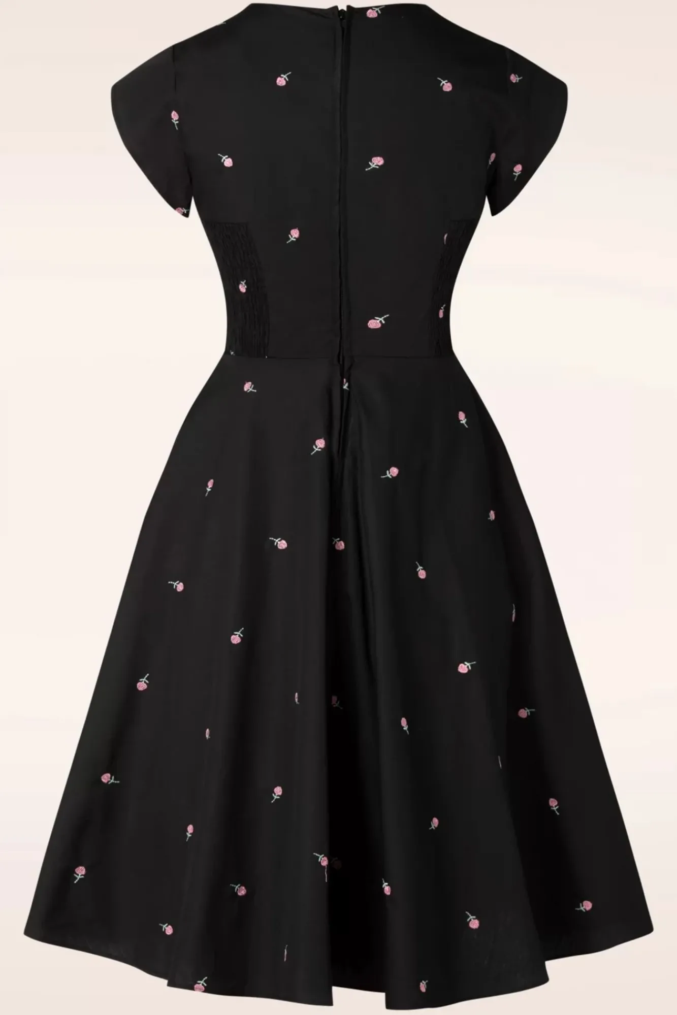 Hot Rose Geborduurde Swingjurk In Zwart Vrouwen Swing Jurken