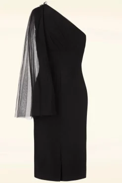 Sale Sabrina Beaded Tulle Sash Pencil Jurk In Zwart Vrouwen Plus Size Jurken