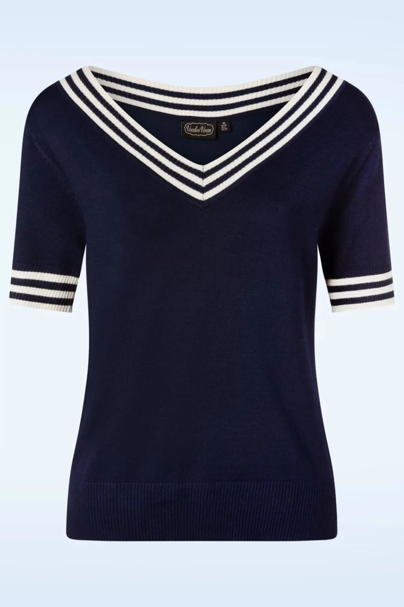 Sally Top Met Korte Mouwen En Gestreepte Halslijn In Marineblauw Vrouwen Truitjes