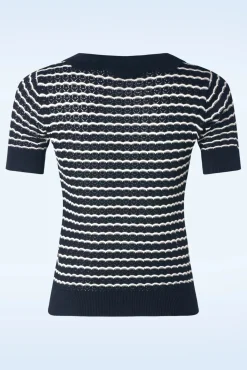 Clearance Scallop Stripe Top In Marineblauw Vrouwen Truitjes