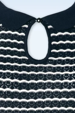 Clearance Scallop Stripe Top In Marineblauw Vrouwen Truitjes