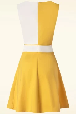 Sale Sixties Contrast Jurk In Geel Vrouwen Plus Size Jurken