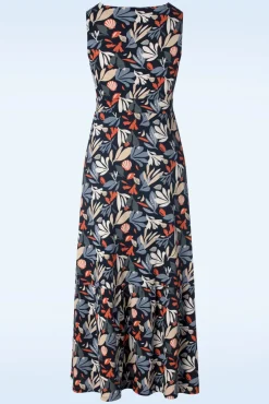 Hot Strand Glass Maxi Jurk In Collaged Sea Maritime Blue Vrouwen Plus Size Jurken