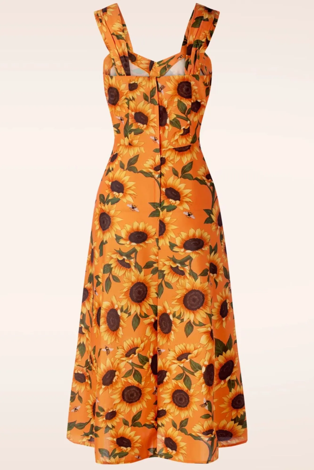 Clearance Sunflower Print Midi Jurk In Oranje Vrouwen Plus Size Jurken