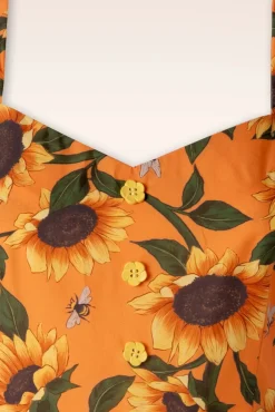 Clearance Sunflower Print Midi Jurk In Oranje Vrouwen Plus Size Jurken