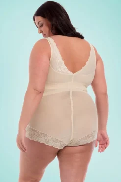 Clearance Supercontrol Kanten Body In Latte Vrouwen Shapewear