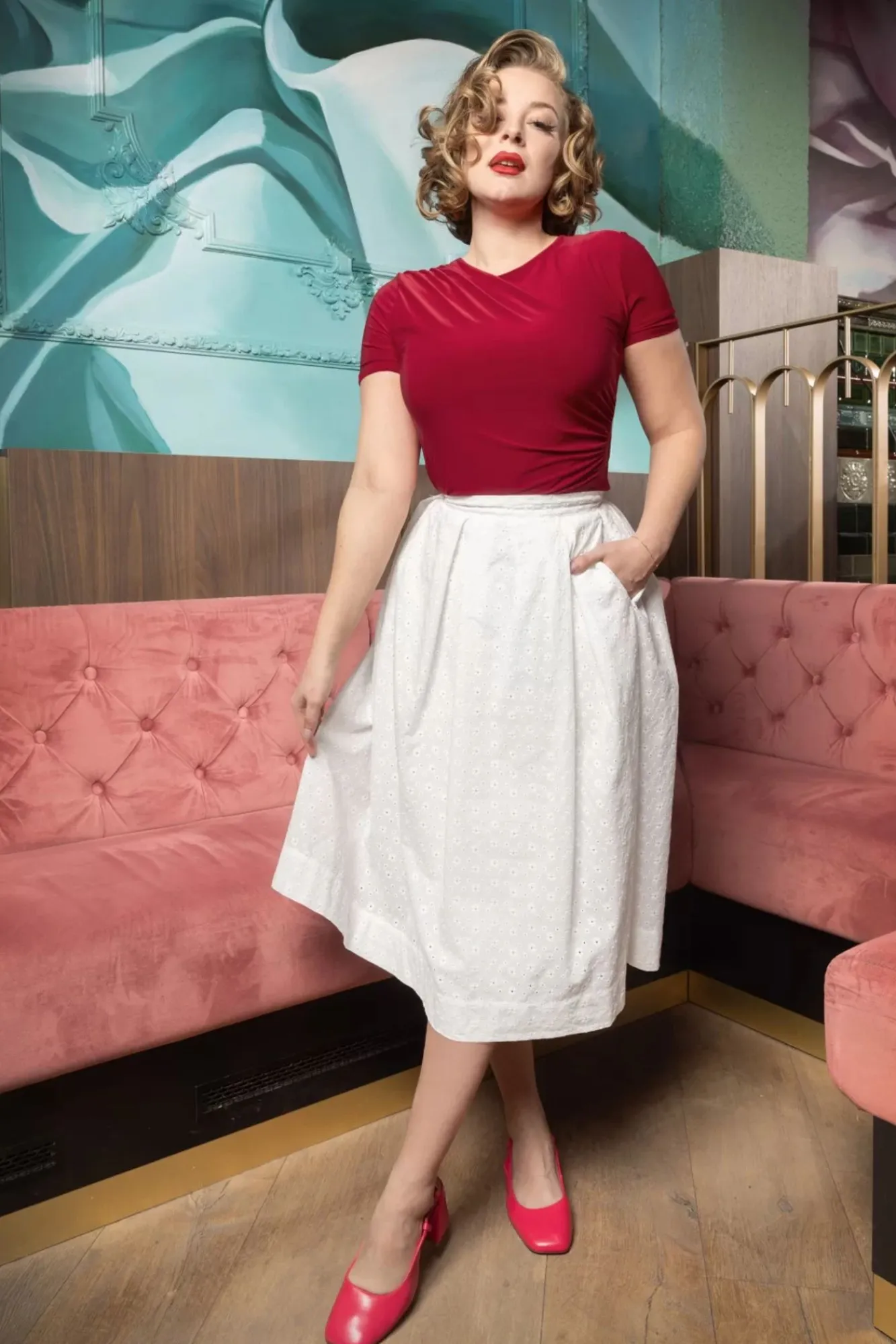 Hot Suzette Rosa Broderie Anglaise Rok Met Plooien In Wit Vrouwen Rokken