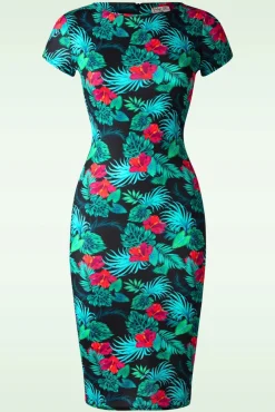 Sale Tanya Tropical Pencil Jurk In Zwart Vrouwen Plus Size Jurken