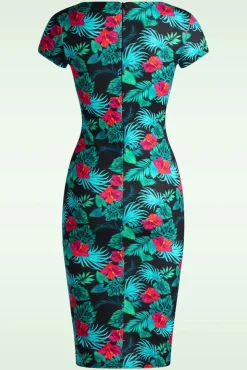 Sale Tanya Tropical Pencil Jurk In Zwart Vrouwen Plus Size Jurken