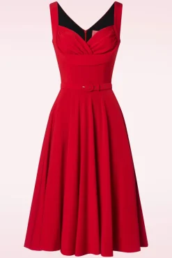 New The Gina Lee Swing Jurk In Scarlet Rood Vrouwen Effen Jurken