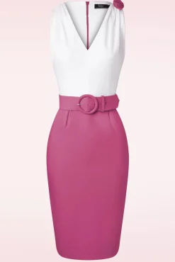 Discount The Kellie Pencil Jurk In Gebroken Wit En Donker Magentaroze Vrouwen Plus Size Jurken