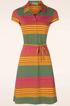 Hot Tilly Polo Jurk In Yarn Dyed Caramel Vrouwen Plus Size Jurken