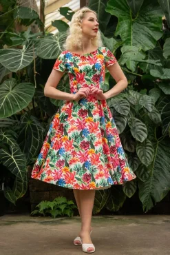 Outlet Topvintage Exclusive ~ Adriana Floral Swing Jurk Met Korte Mouwen In Multi Vrouwen Plus Size Jurken