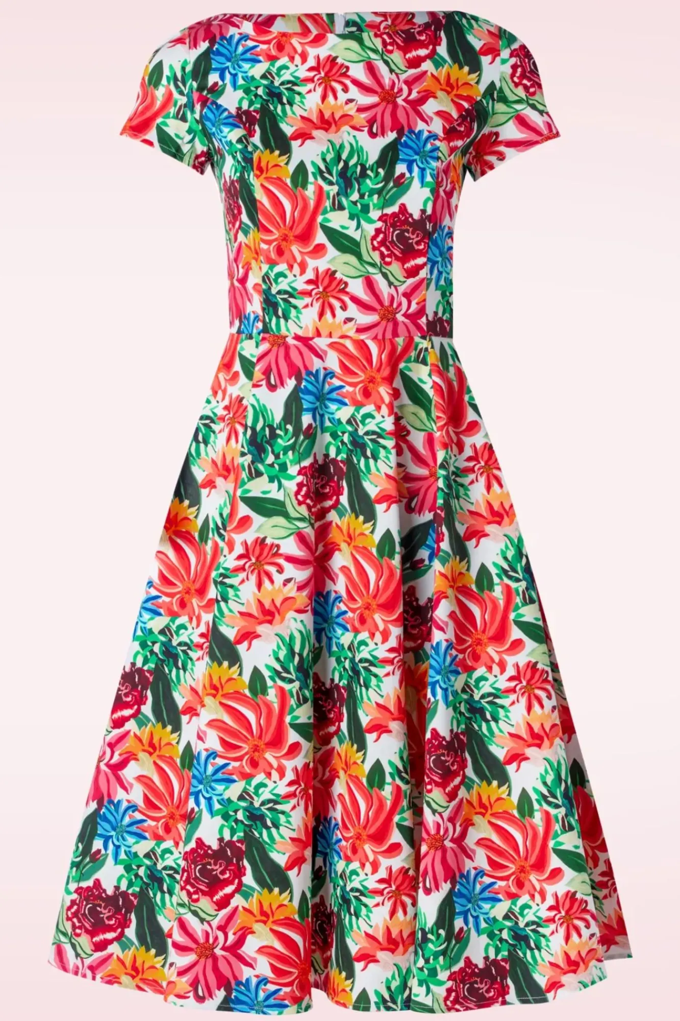 Outlet Topvintage Exclusive ~ Adriana Floral Swing Jurk Met Korte Mouwen In Multi Vrouwen Plus Size Jurken